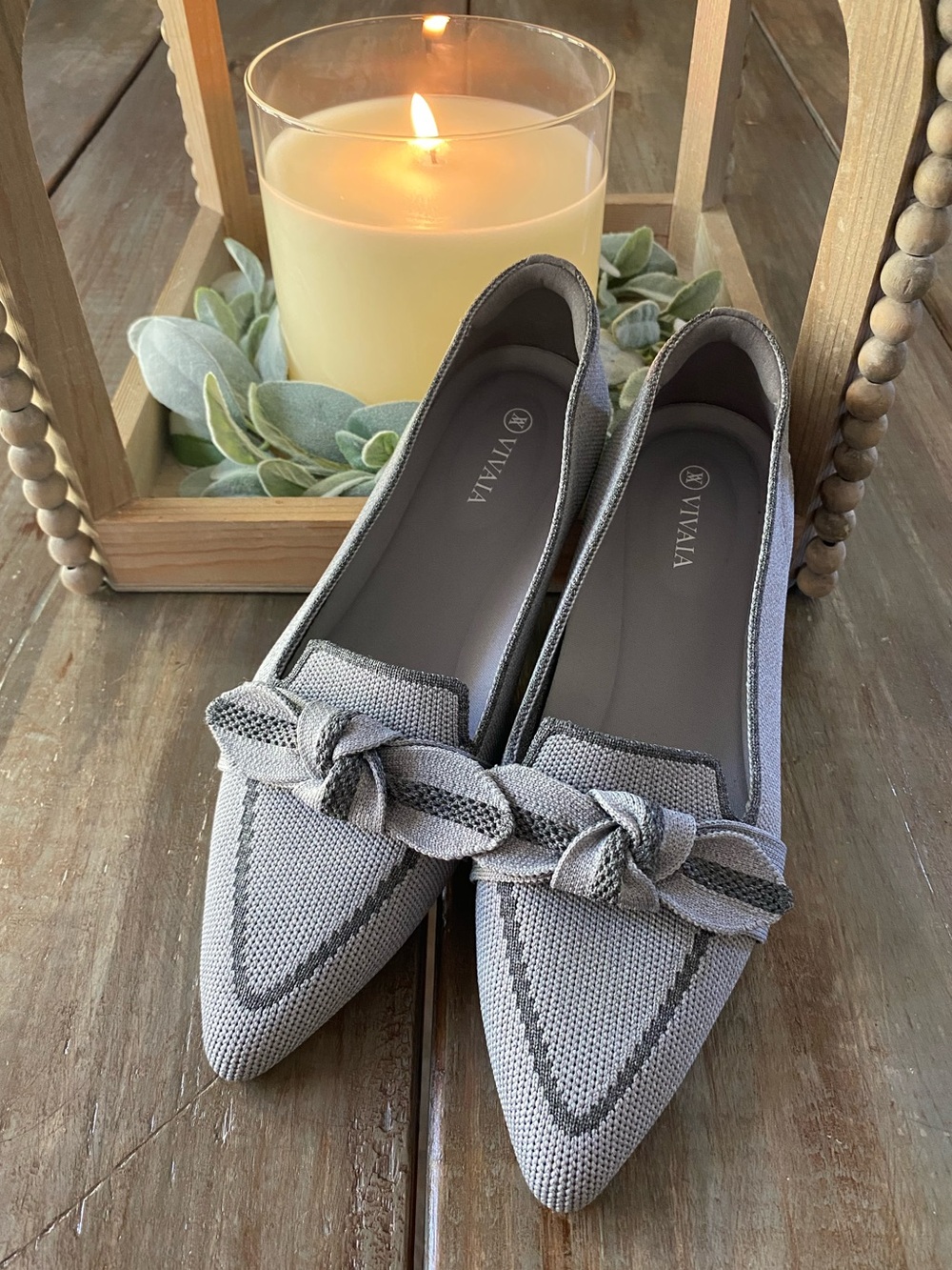 Vivaia Michelle 2.0 Pointed Toe Bow Knit Loafers Flats Shoes Womens 40 Gray